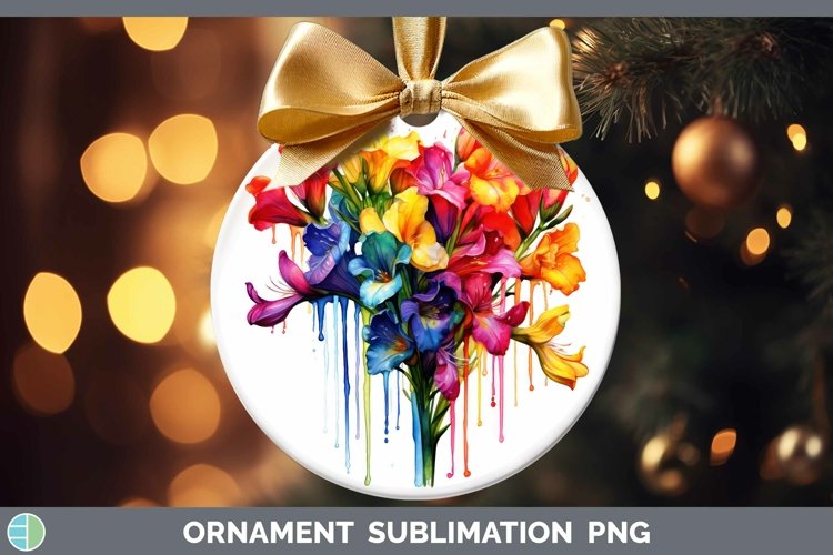 Watercolor Rainbow Freesia Ornament | Sublimation Bauble Des