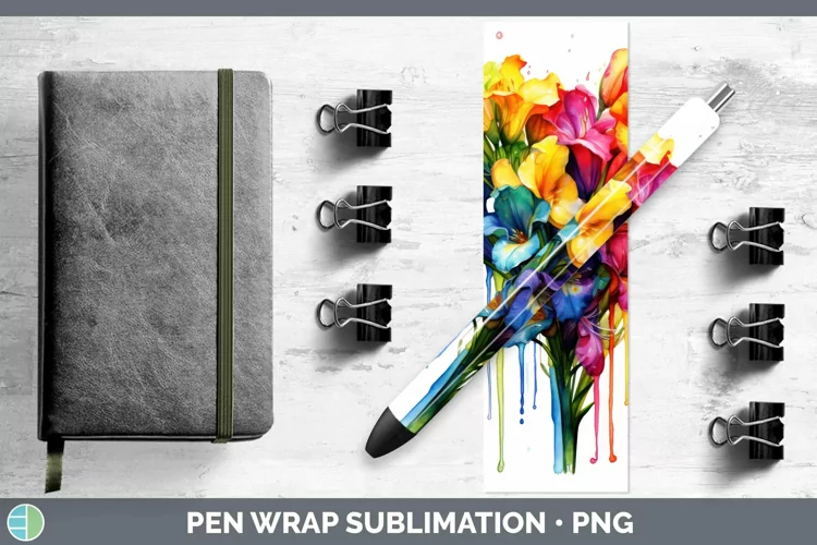 Watercolor Rainbow Freesia Pen Wrap | Sublimation Epoxy Pen