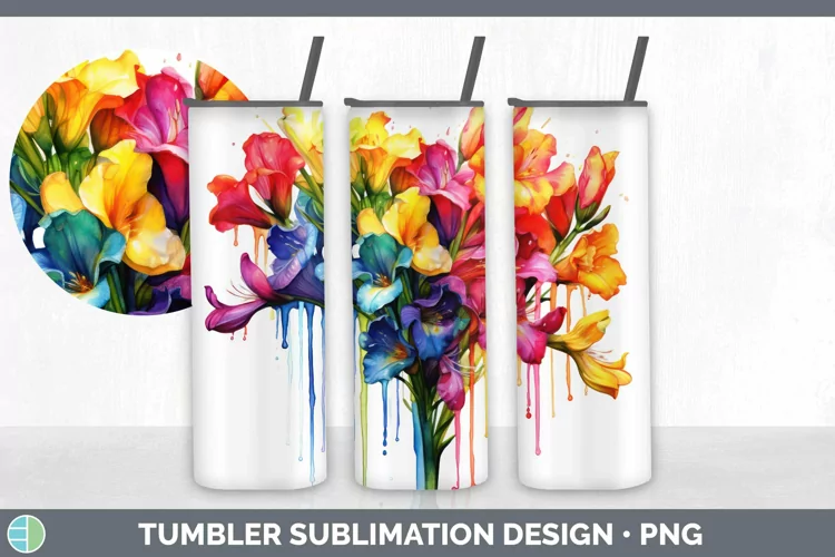 Watercolor Rainbow Freesia Tumbler | Sublimation 20 oz Skinn