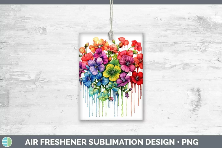 Watercolor Rainbow Geranium Air Freshener | Sublimation Car