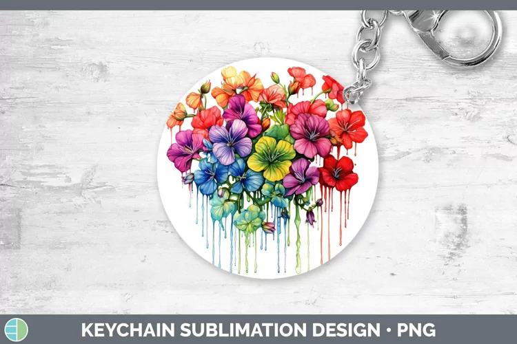 Watercolor Rainbow Geranium Keychain | Sublimation Keyring D