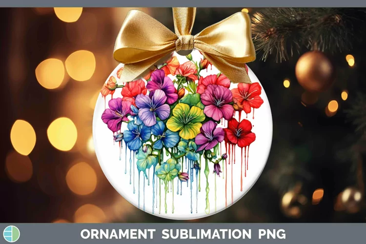 Watercolor Rainbow Geranium Ornament | Sublimation Bauble De