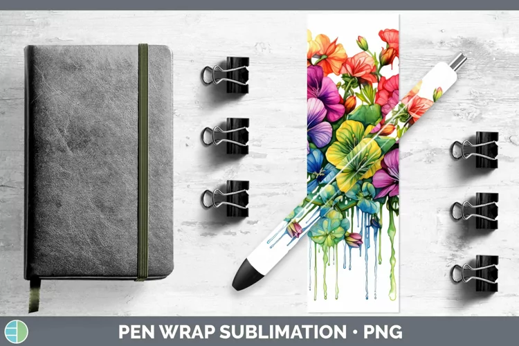 Watercolor Rainbow Geranium Pen Wrap | Sublimation Epoxy Pen