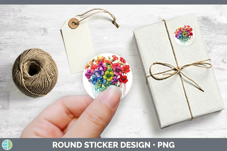 Watercolor Rainbow Geranium Stickers | Round Labels Designs