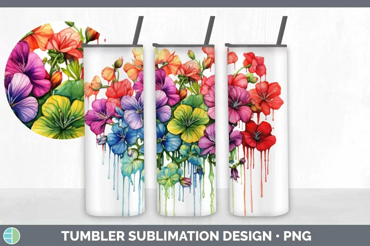 Watercolor Rainbow Geranium Tumbler | Sublimation 20 oz Skin