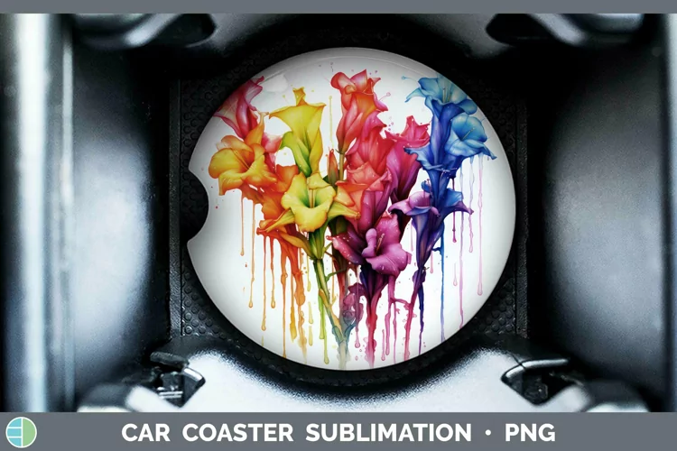 Watercolor Rainbow Gladiolus Car Coaster | Sublimation Coast