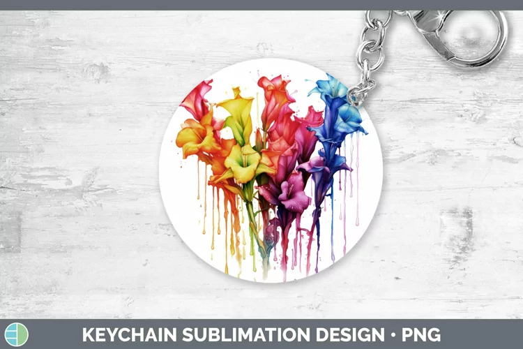 Watercolor Rainbow Gladiolus Keychain | Sublimation Keyring