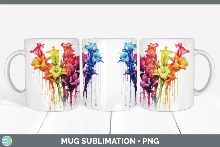 Watercolor Rainbow Gladiolus Mug Wrap | Sublimation Coffee C