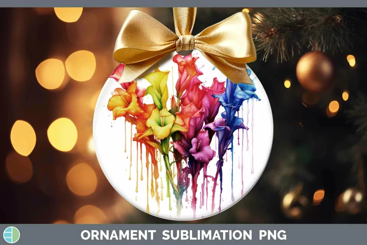 Watercolor Rainbow Gladiolus Ornament | Sublimation Bauble D