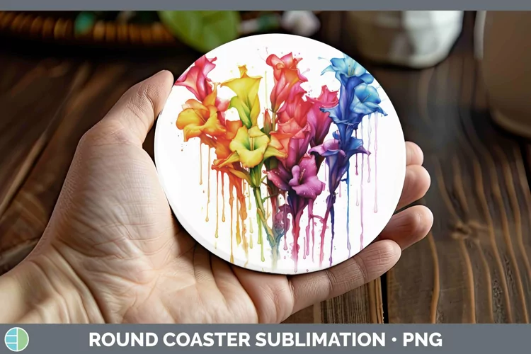 Watercolor Rainbow Gladiolus Round Coaster | Sublimation Coa