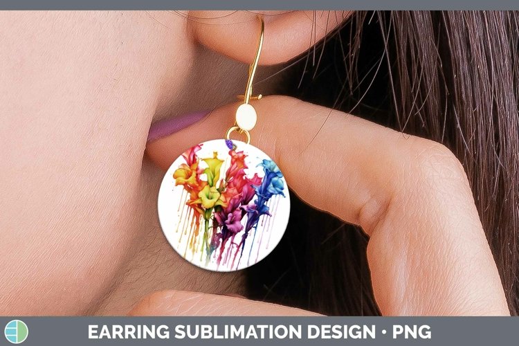 GorgeousWatercolor Rainbow Round Earrings design.