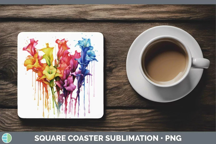 Watercolor Rainbow Gladiolus Square Coaster | Sublimation Co