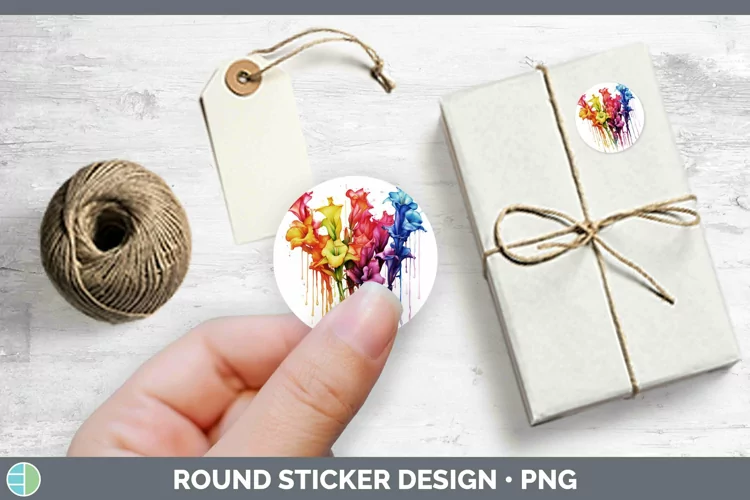 Watercolor Rainbow Gladiolus Stickers | Round Labels Designs