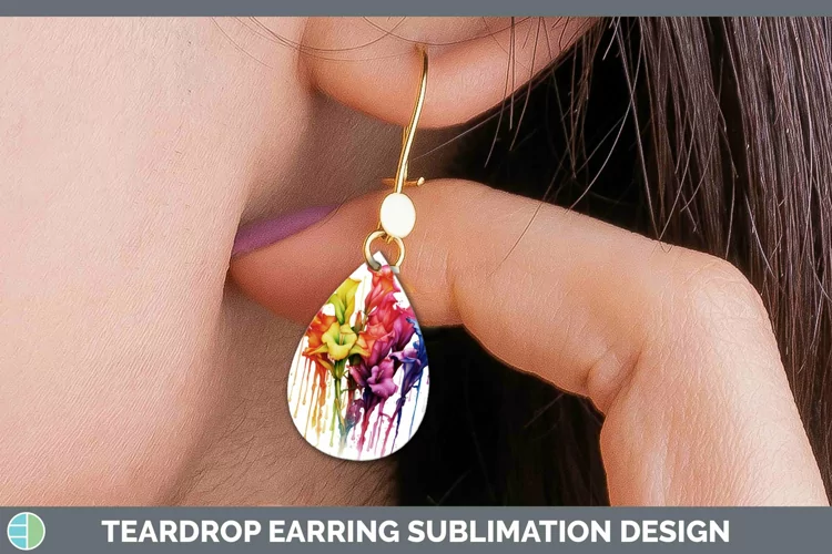Watercolor Rainbow Gladiolus Teardrop Earrings | Sublimation