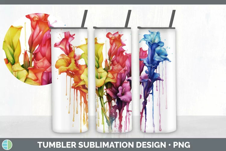 Watercolor Rainbow Gladiolus Tumbler | Sublimation 20 oz Ski