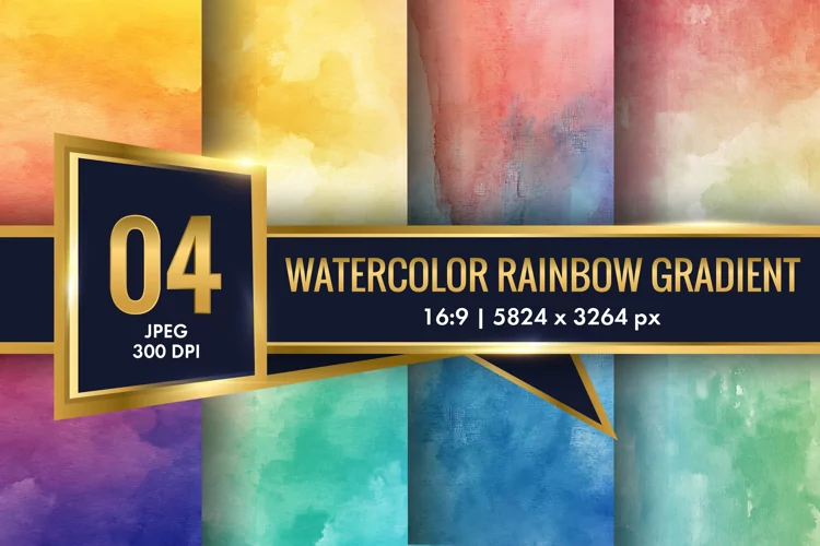 Watercolor Rainbow Gradient Digital Paper | Colorful Texture