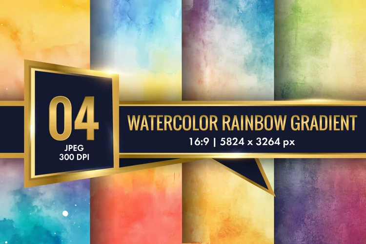 Watercolor Rainbow Gradient Digital Paper | Colorful Texture