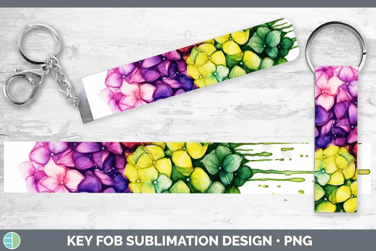 Watercolor Rainbow Hydrangea Key Fob | Sublimation Wristlet