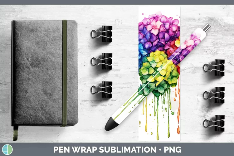 Watercolor Rainbow Hydrangea Pen Wrap | Sublimation Epoxy Pe