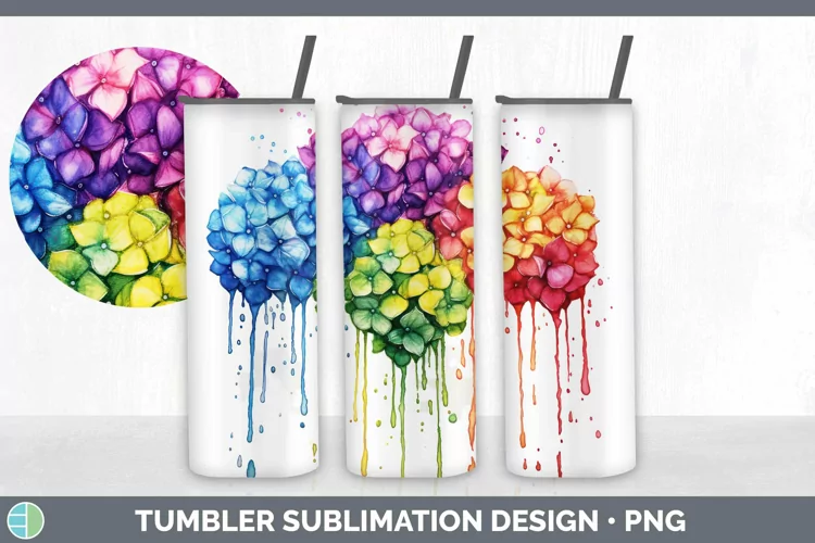 Watercolor Rainbow Hydrangea Tumbler | Sublimation 20 oz Ski