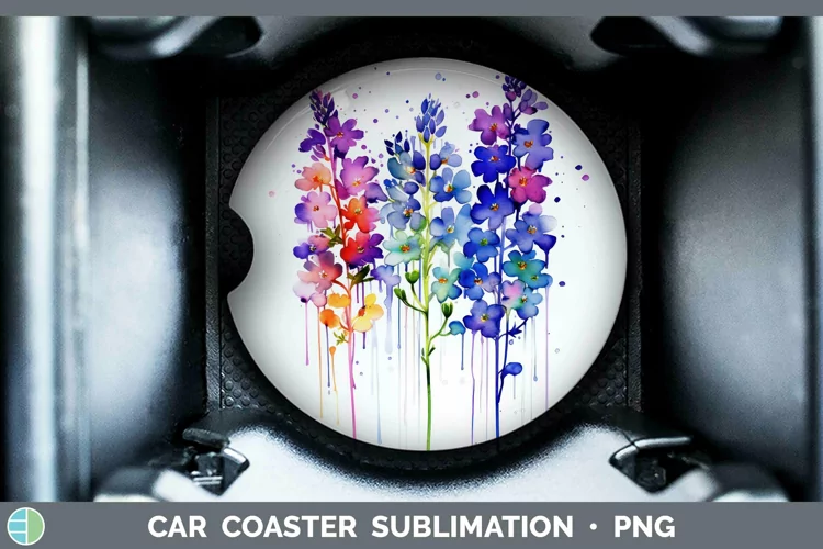 Watercolor Rainbow Lavender Car Coaster | Sublimation Coaste