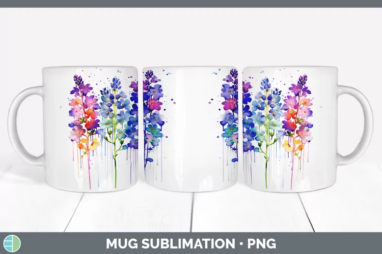 Watercolor Rainbow Lavender Mug Wrap | Sublimation Coffee Cu