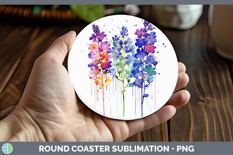 Watercolor Rainbow Lavender Round Coaster | Sublimation Coas