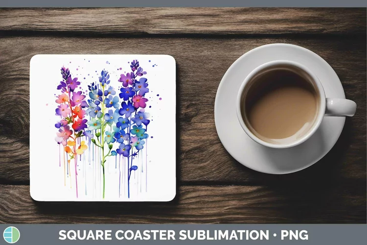Watercolor Rainbow Lavender Square Coaster | Sublimation Coa