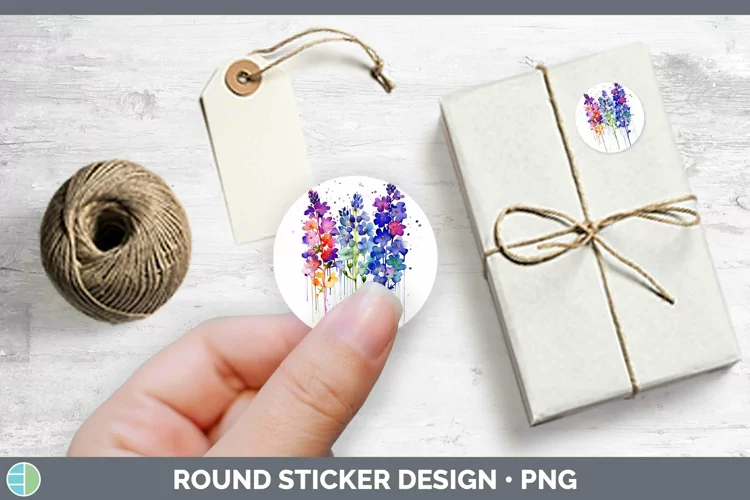 Watercolor Rainbow Lavender Stickers | Round Labels Designs