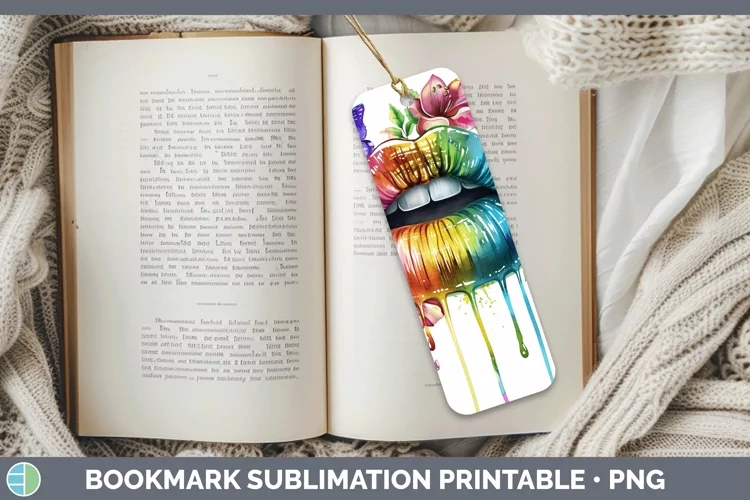 Watercolor Rainbow Lips Bookmark Sublimation Printable Desig