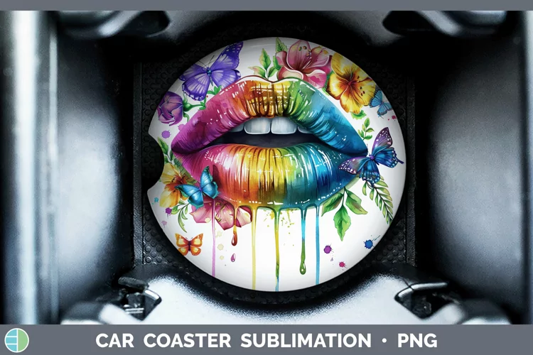 Watercolor Rainbow Lips Car Coaster Sublimation Coaster Desi