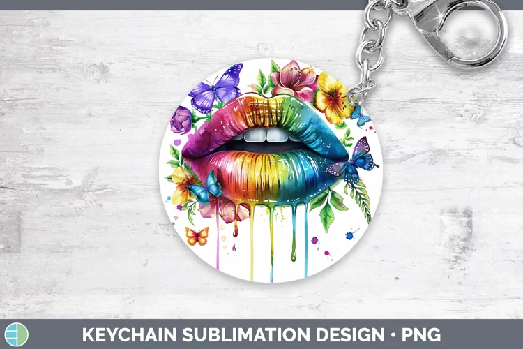 Watercolor Rainbow Lips Keychain Sublimation Keyring Designs