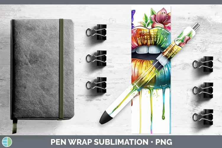 Watercolor Rainbow Lips Pen Wrap Sublimation Epoxy Pen Desig