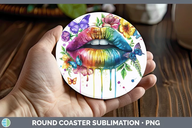 Watercolor Rainbow Lips Round Coaster Sublimation Coaster De