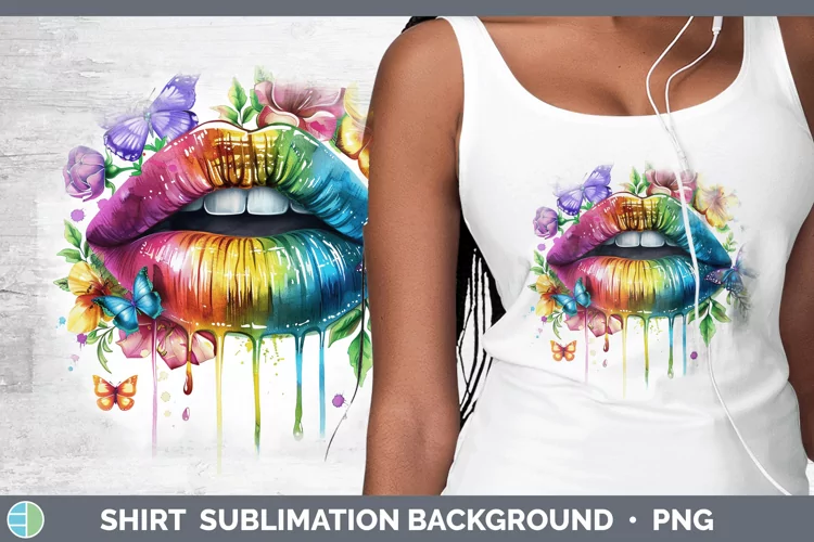Watercolor Rainbow Lips Shirt Sublimation Sublimation Backgr