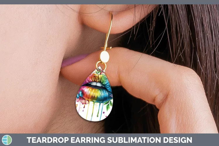 Watercolor Rainbow Lips Teardrop Earrings Sublimation Earrin