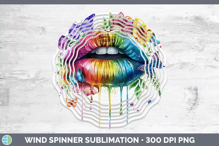 Watercolor Rainbow Lips Wind Spinner Sublimation Spinner Des
