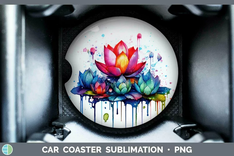 Watercolor Rainbow Lotus Car Coaster | Sublimation Coaster D