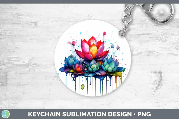 Watercolor Rainbow Lotus Keychain | Sublimation Keyring Desi