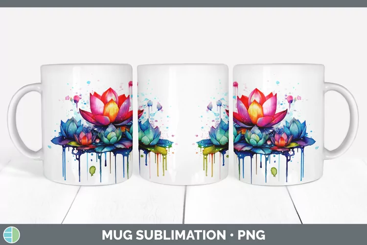 Watercolor Rainbow Lotus Mug Wrap | Sublimation Coffee Cup D