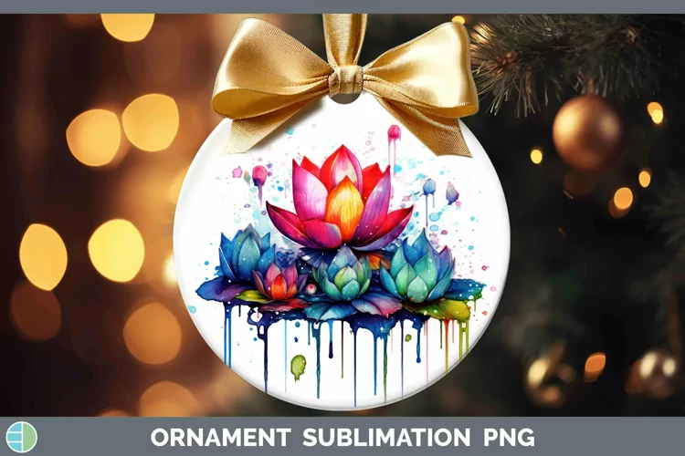 Watercolor Rainbow Lotus Ornament | Sublimation Bauble Desig