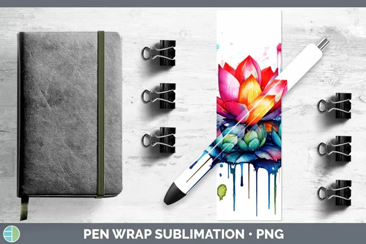 Watercolor Rainbow Lotus Pen Wrap | Sublimation Epoxy Pen De