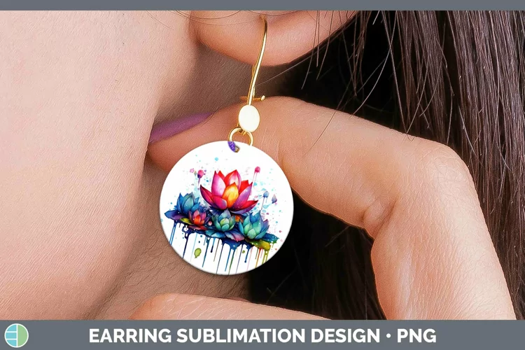 Watercolor Rainbow Lotus Round Earrings | Sublimation Earrin