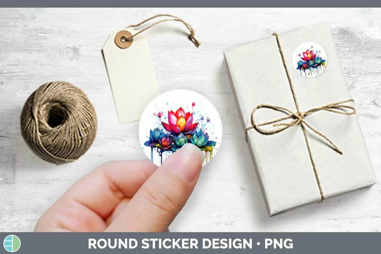 Watercolor Rainbow Lotus Stickers | Round Labels Designs