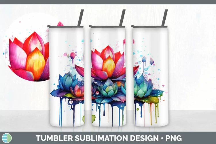 Watercolor Rainbow Lotus Tumbler | Sublimation 20 oz Skinny