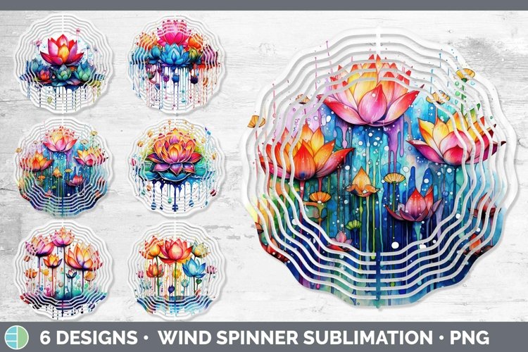 Watercolor Rainbow Lotus Wind Spinner | Bundle Spinner Desig