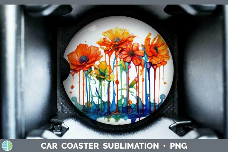 Watercolor Rainbow Marigold Car Coaster | Sublimation Coaste