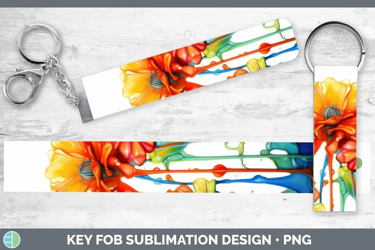 Watercolor Rainbow Marigold Key Fob | Sublimation Wristlet D
