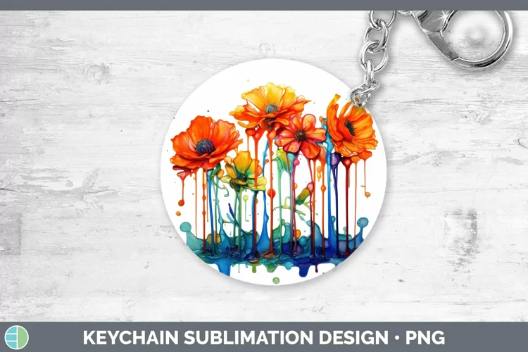 Watercolor Rainbow Marigold Keychain | Sublimation Keyring D