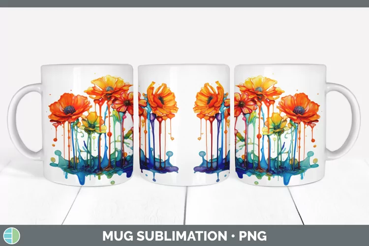 Watercolor Rainbow Marigold Mug Wrap | Sublimation Coffee Cu